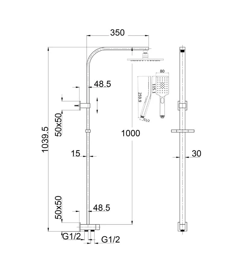Eden Dual Hose Twin Shower on Rail – Specification