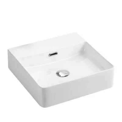 420 x 420 x 120mm Gloss White Ceramic Square Wall Hung Basin No Tap Hole