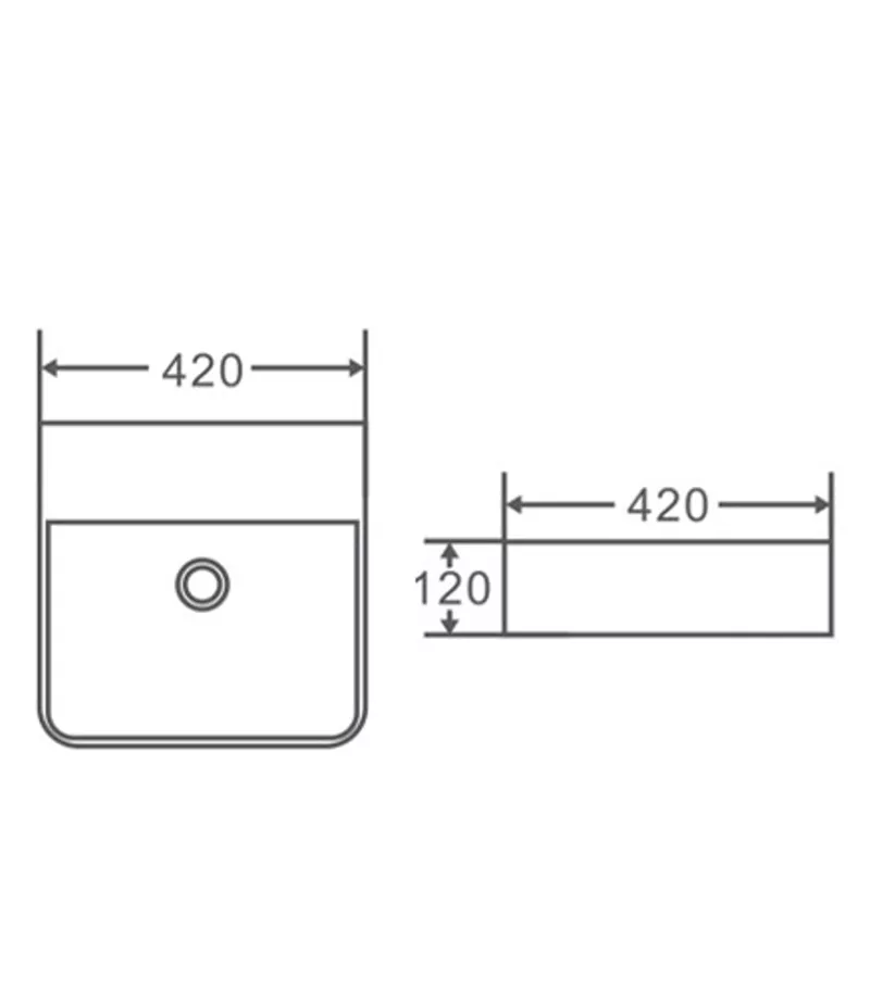 420 x 420 x 120mm Gloss White Ceramic Square Wall Hung Basin No Tap Hole