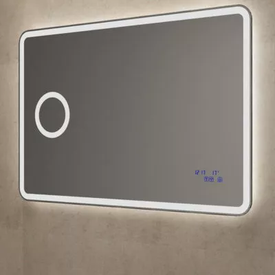 Reno 1200mm x 800mm LED Mirror With Cosmetic Mirror, Clock & Temperature