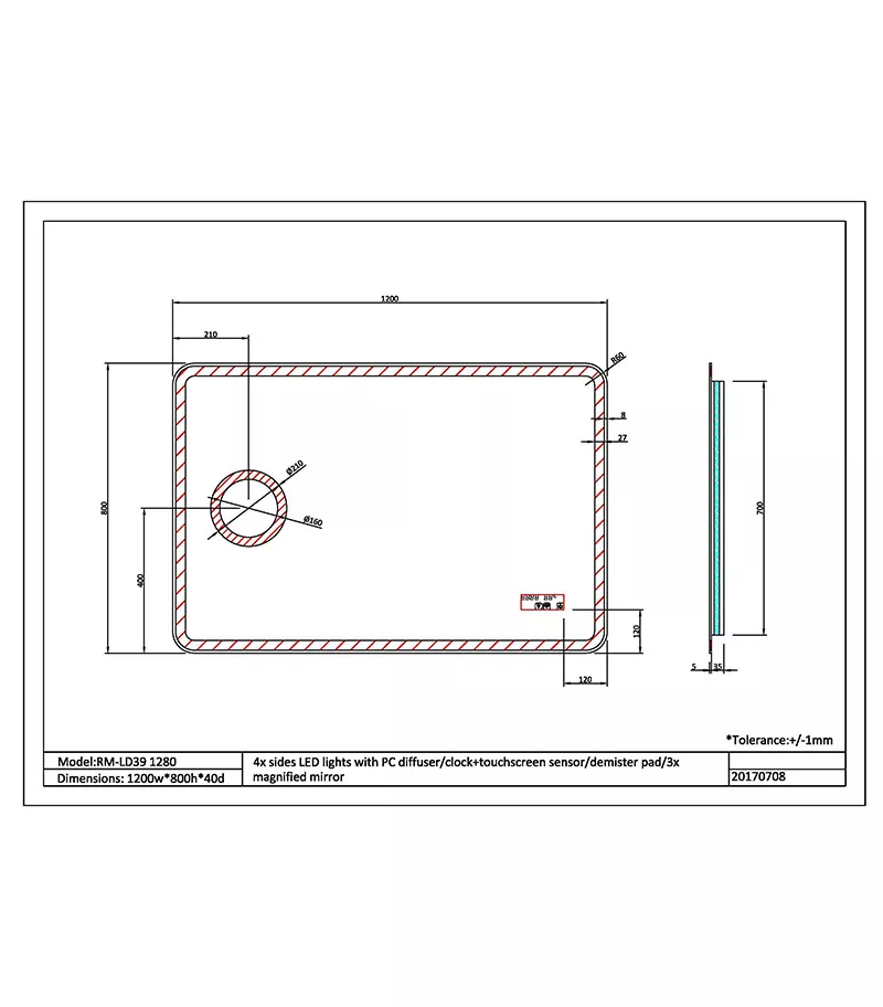 Reno 1200mm x 800mm LED Mirror With Cosmetic Mirror, Clock & Temperature