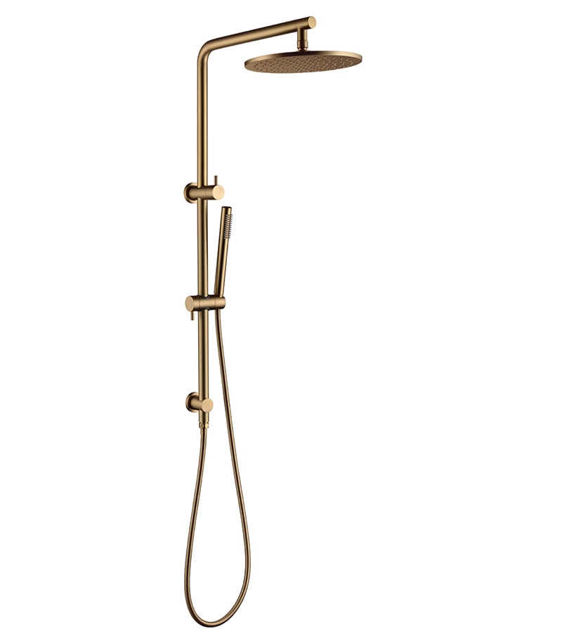 Pentro Brushed Yellow Gold Twin Shower On Rail