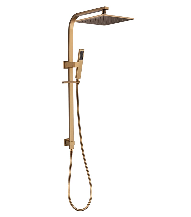 Esperia Square Brushed Yellow Gold Twin Shower On Rail