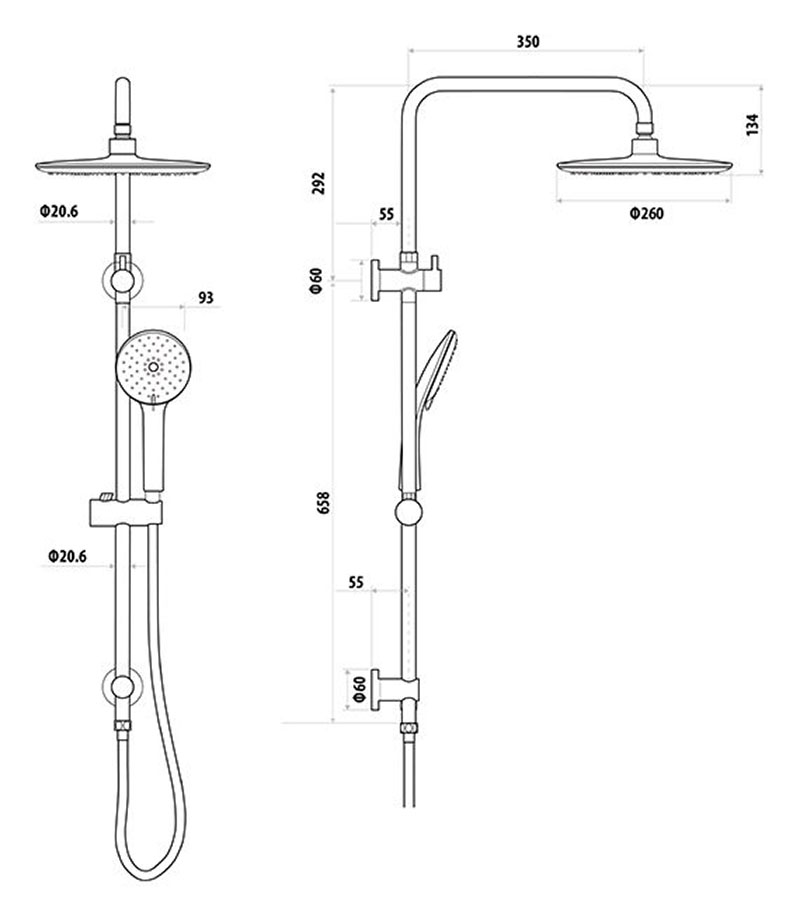 Specification For Loui Twin Shower On Rail
