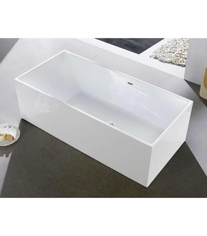 Theo Back To Wall Overflow Freestanding Bath - Gloss White Topview