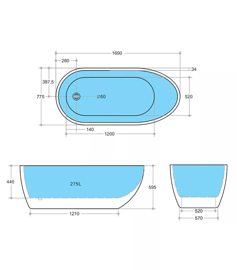 Vera Freestanding Bath 1690mm Specification