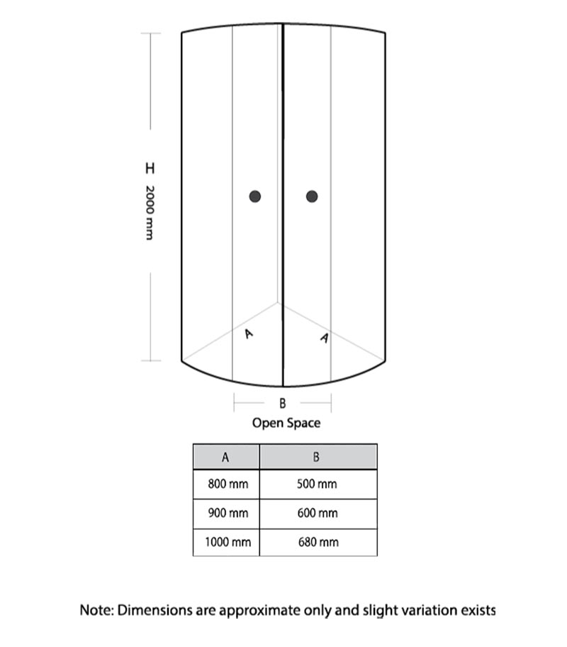 Circle Sliding Door Shower Screen Open From Centre Specification