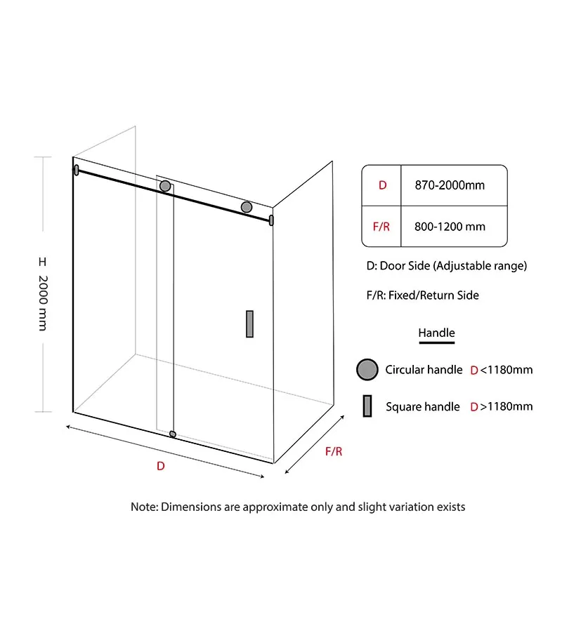 Square & L-Shape Frameless Sliding Door Shower Screen Specification