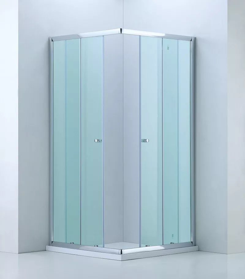 Chrome Square Sliding Door Shower Screen Open From Centre