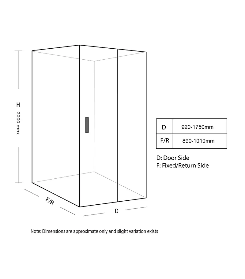 Square & L-Shape Semi-Frameless Sliding Door Shower Screen with Square Handle Specification - BN+LG+GM