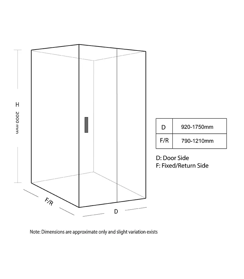 Square & L-Shape Semi-Frameless Sliding Door Shower Screen with Square Handle Specification - Ch+BL