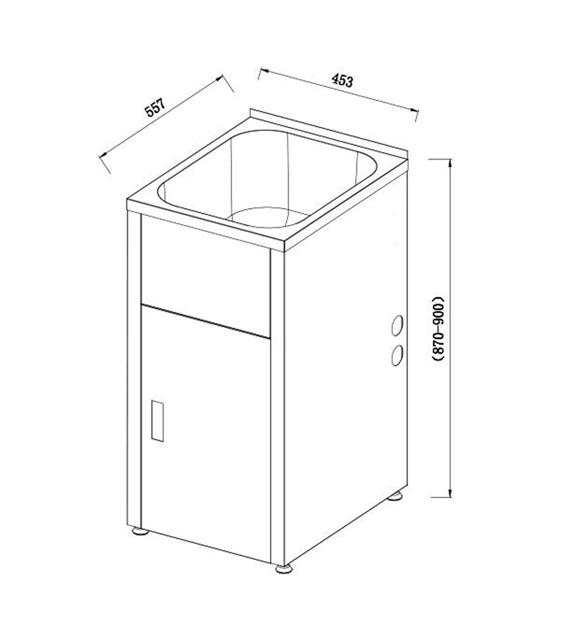 35L Matt Black Laundry Tub Cabinet BK35LC B Technical Drawing