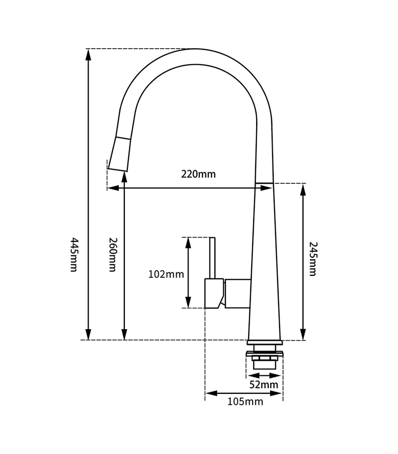 Lucid Gooseneck Round Pull Out Sink Mixer - Specification
