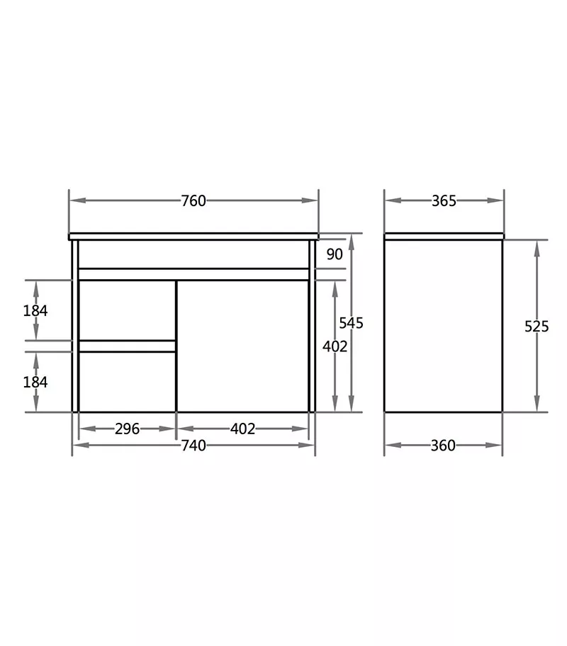 750mm x 365mm x 545mm Bexley Narrow Ceramic Top PVC Wall Hung Vanity