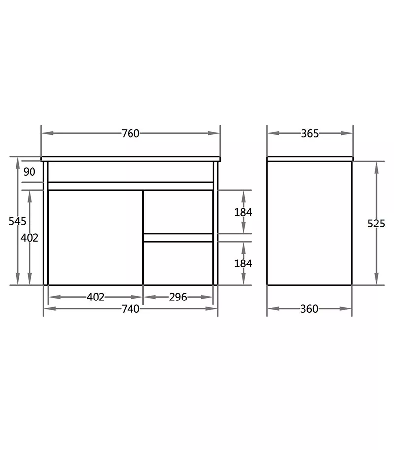 750mm x 365mm x 545mm Bexley Narrow Ceramic Top PVC Wall Hung Vanity