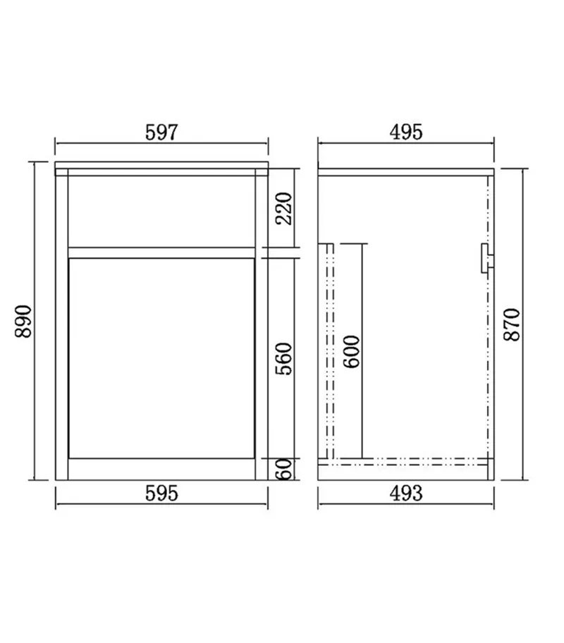 45L PVC Laundry Tub With Stainless Steel Sink PPLT600 Technical Drawing