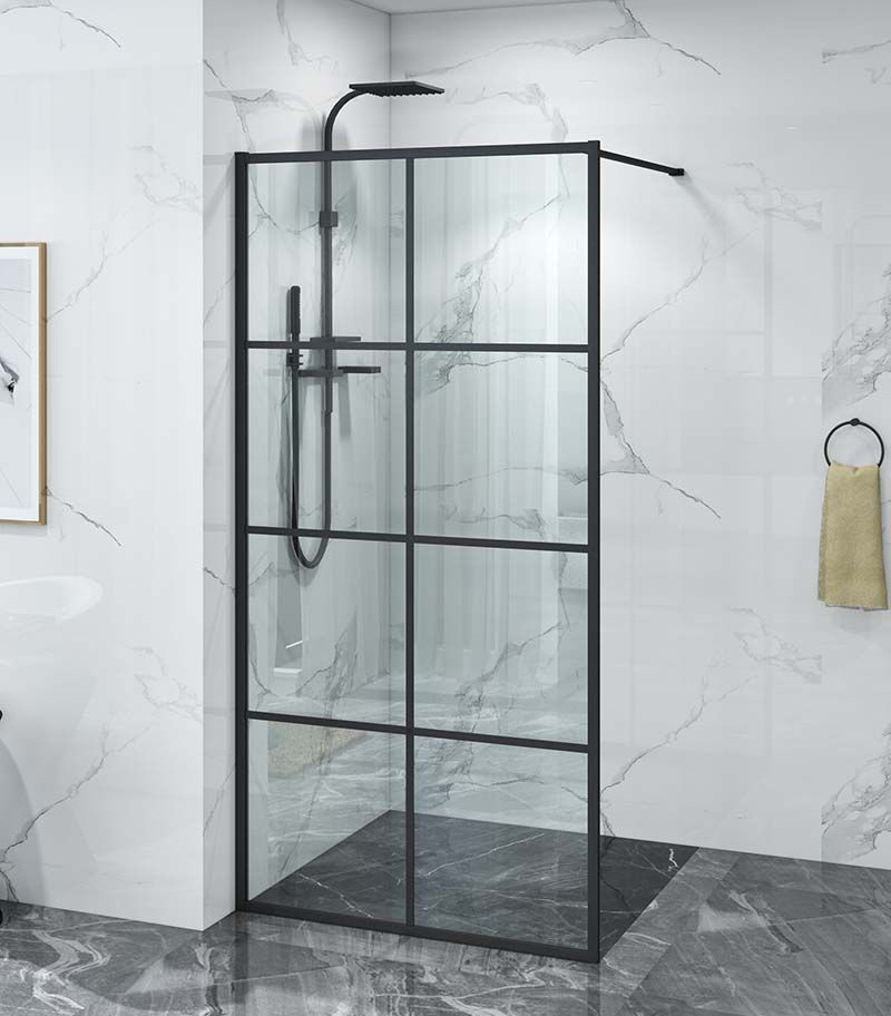 Milano Matt Black Frame Single Panel Shower Screen