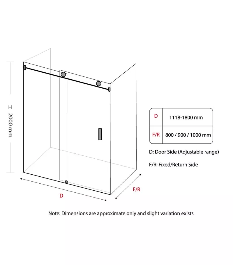 Milano Fittings L Shape Frameless Shower Screen Top Round Rod specification