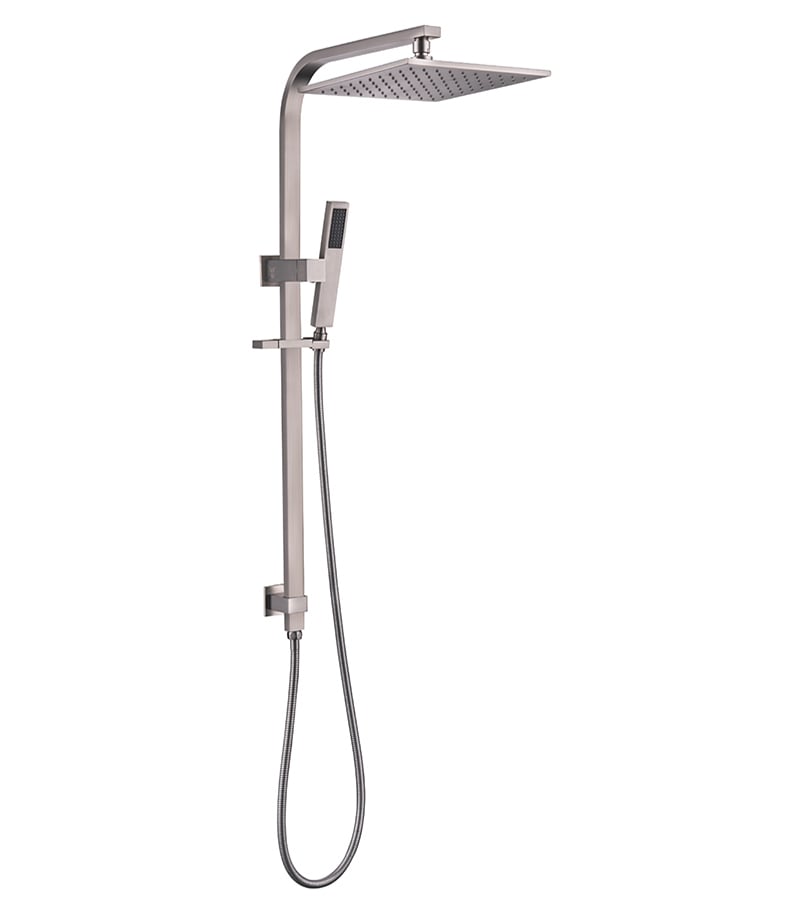 Esperia Square Brushed Nickel Twin Shower On Rail