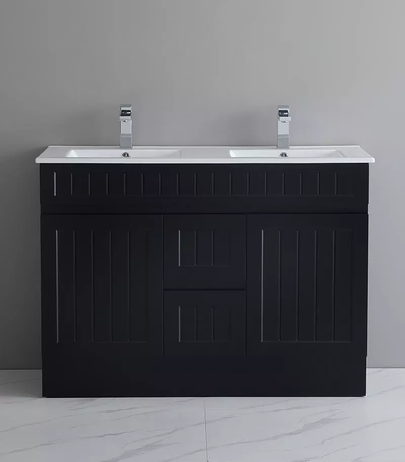 Acacia Shaker Matt Black 1200mm Double Bowls PVC Freestanding Vanity With Kickboard