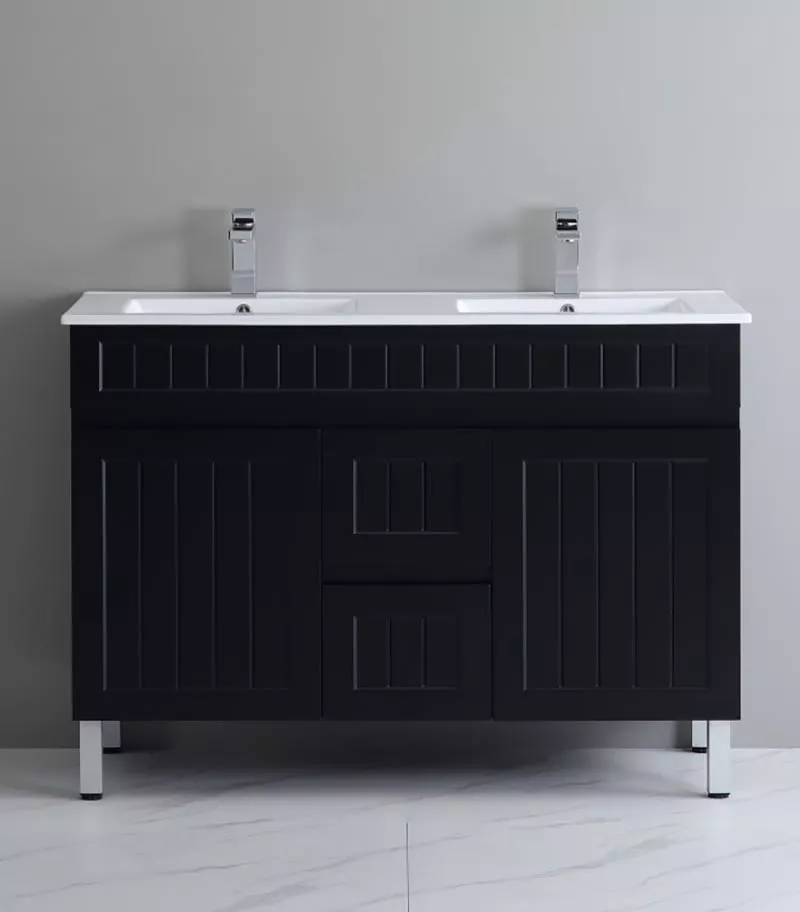 Acacia Shaker Matt Black 1200mm Double Bowls PVC Freestanding Vanity With Legs