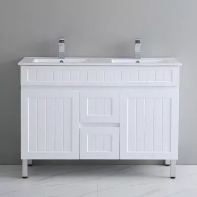 Acacia Shaker Matt White 1200mm Double Bowls PVC Freestanding Vanity With Legs