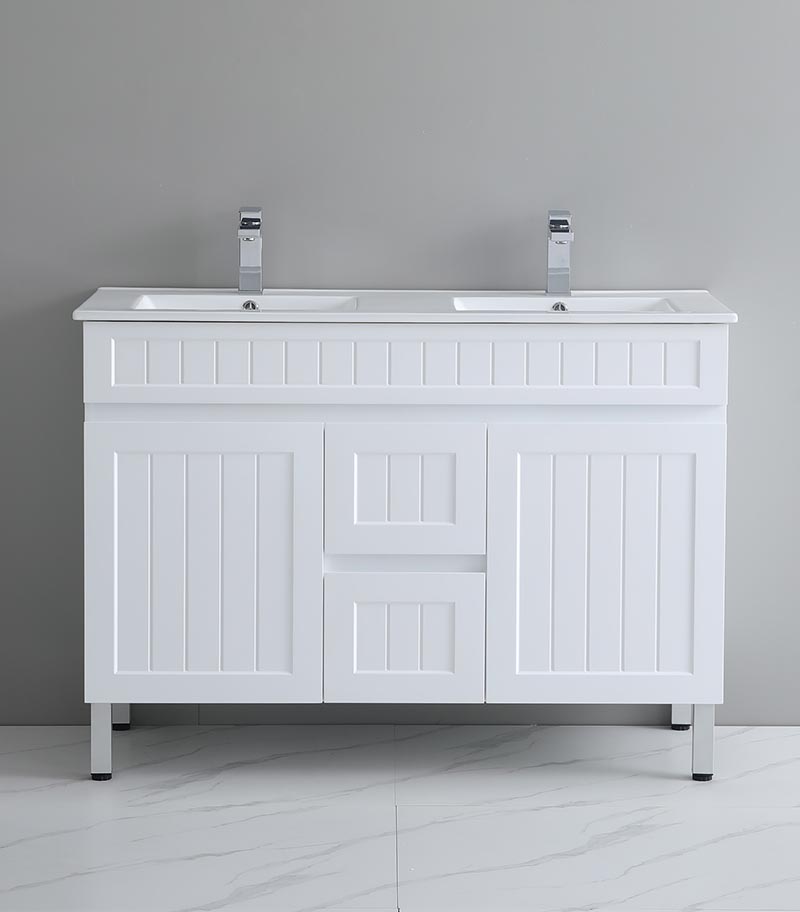 Acacia Shaker Matt White 1200mm Double Bowls PVC Freestanding Vanity With Legs