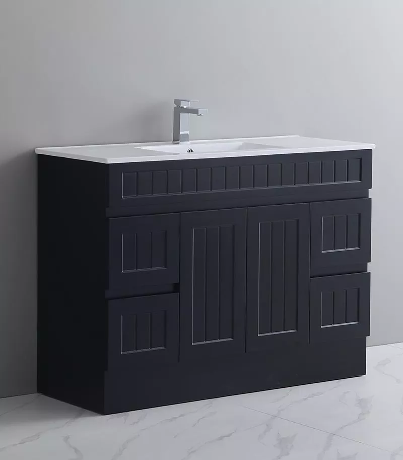 Acacia Shaker Matt Black 1200mm Single Bowl PVC Freestanding Vanity With Kickboard