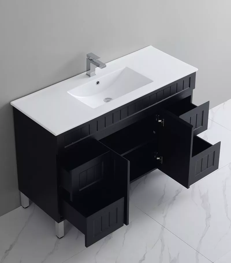 Acacia Shaker Matt Black 1200mm Single Bowl PVC Freestanding Vanity Interior View Acacia Shaker Matt Black 1200mm Single Bowl PVC Freestanding Vanity Interior View