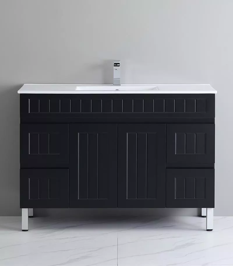 Acacia Shaker Matt Black 1200mm Single Bowl PVC Freestanding Vanity With Legs