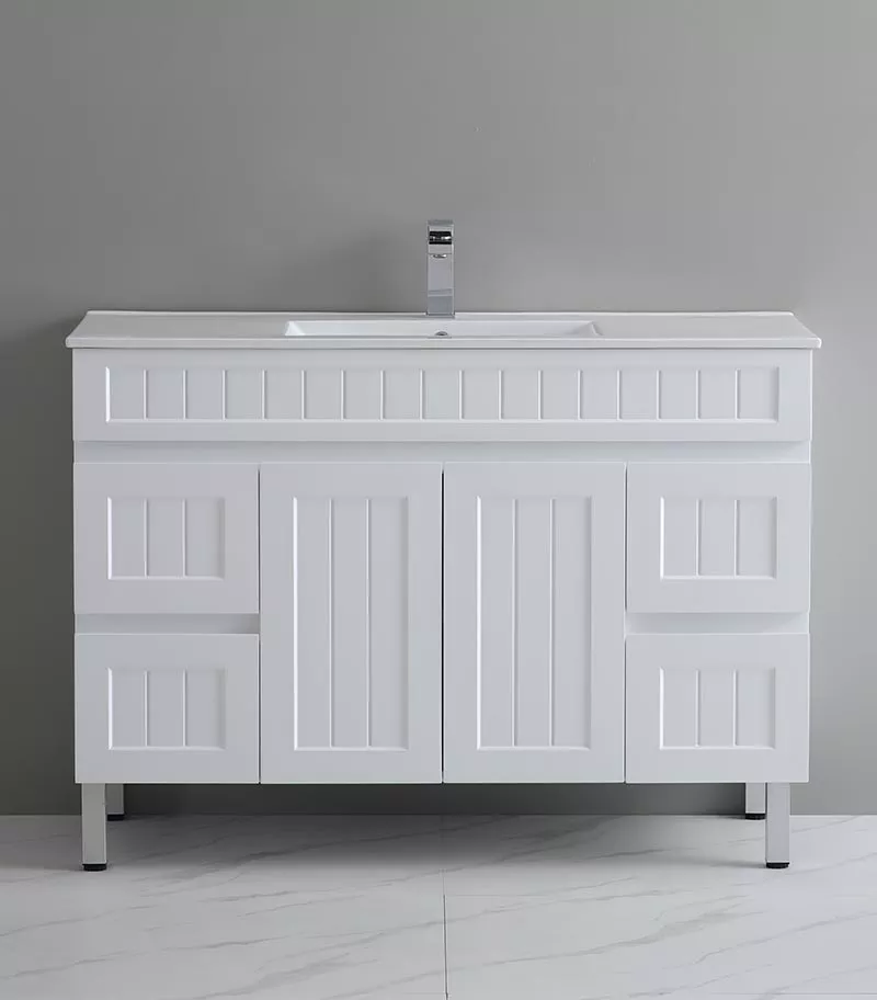 Acacia Shaker Matt White 1200mm Single Bowl PVC Freestanding Vanity With Legs