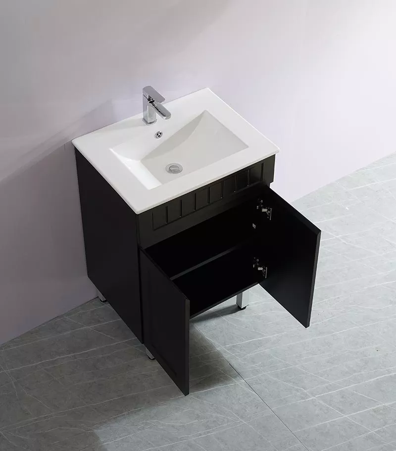 Acacia Shaker Matt Black 600mm PVC Freestanding Vanity Interior View