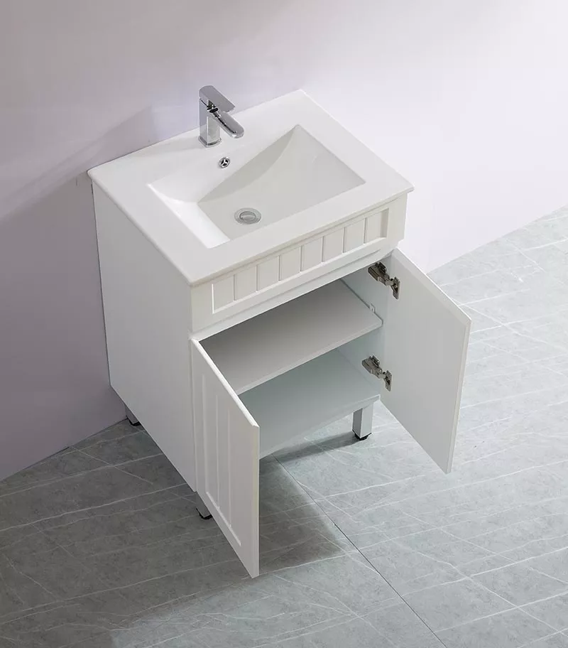 Acacia Shaker Matt White 600mm PVC Freestanding Vanity-Inteiror View Acacia Shaker Matt White 600mm PVC Freestanding Vanity-Inteiror View
