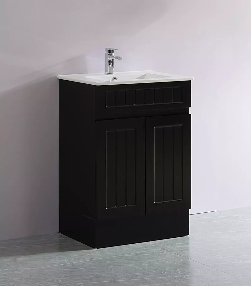 Acacia Shaker Matt Black 600mm PVC Freestanding Vanity With Kickboard