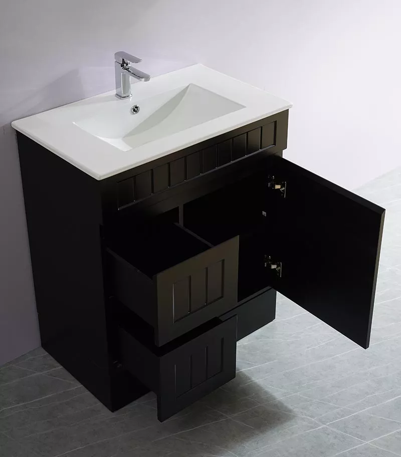 Acacia Shaker Matt Black 750mm PVC Freestanding Vanity Interior View Acacia Shaker Matt Black 750mm PVC Freestanding Vanity Interior View