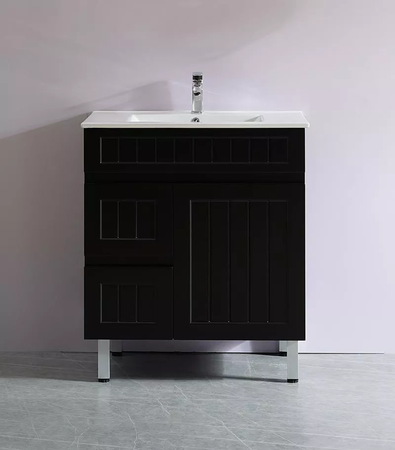 Acacia Shaker Matt Black 750mm PVC Freestanding Vanity With Background