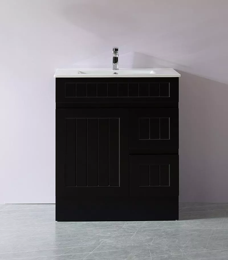 Acacia Shaker Matt Black 750mm PVC Freestanding Vanity RH Kickboard