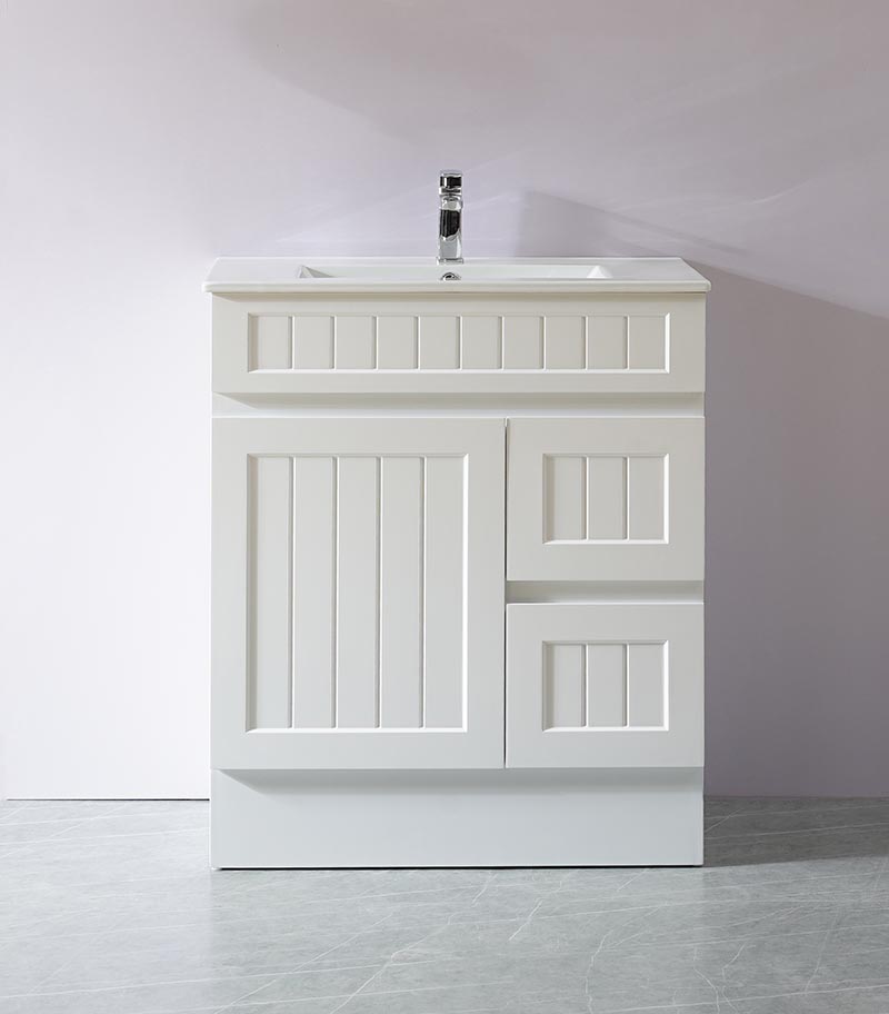 Acacia Shaker Matt White 750mm PVC Freestanding Vanity RH Kickboard