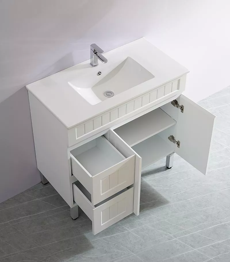 Acacia Shaker Matt White 900mm PVC Freestanding Vanity Interior View