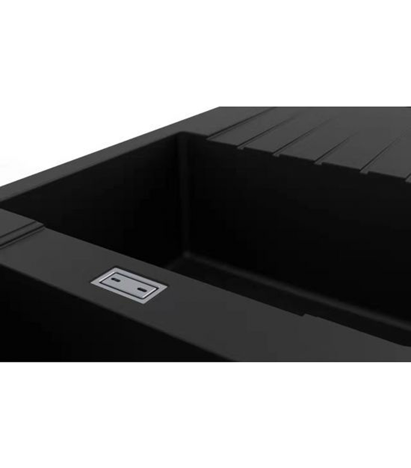 Arete Black Granite Double Bowl Kitchen Sink With Drainboard 1160mm OX1150.KS Centre View