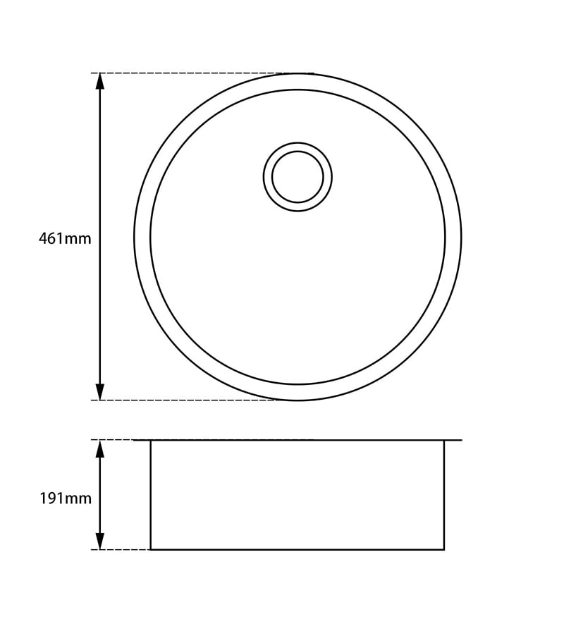 Arete Granite Round Sink 460mm Technical Drawing