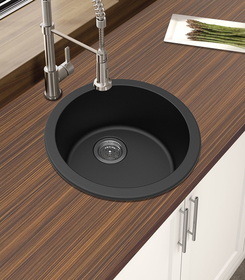 Arete Black Granite Round Sink 460mm OX460.KS View With Background
