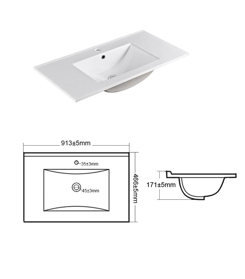 Ceramic Top Standard Square 900mm With Specs