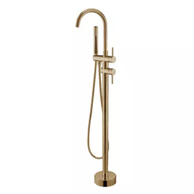 Pentro Round Brushed Yellow Gold Freestanding Bath Mixer Set