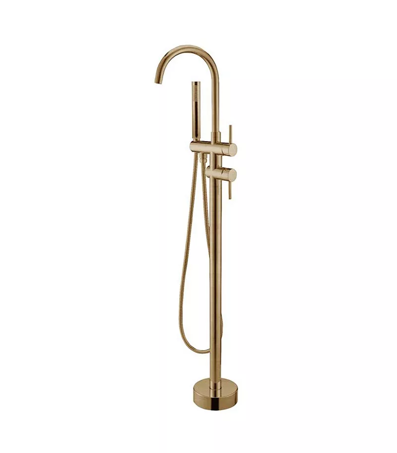 Pentro Round Brushed Yellow Gold Freestanding Bath Mixer Set