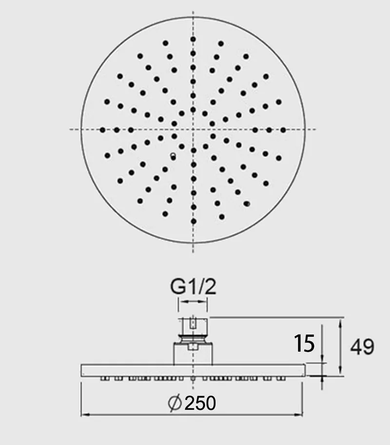 Specification For Pentro Round Shower Head 250mm