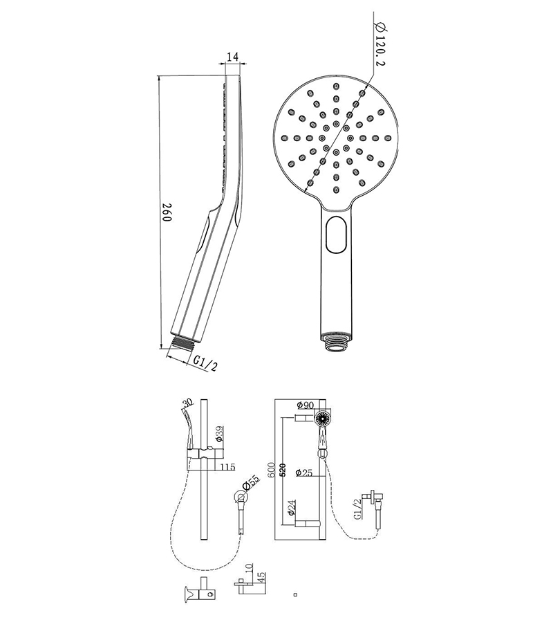 Specification For Pentro Round Hand Shower Rail