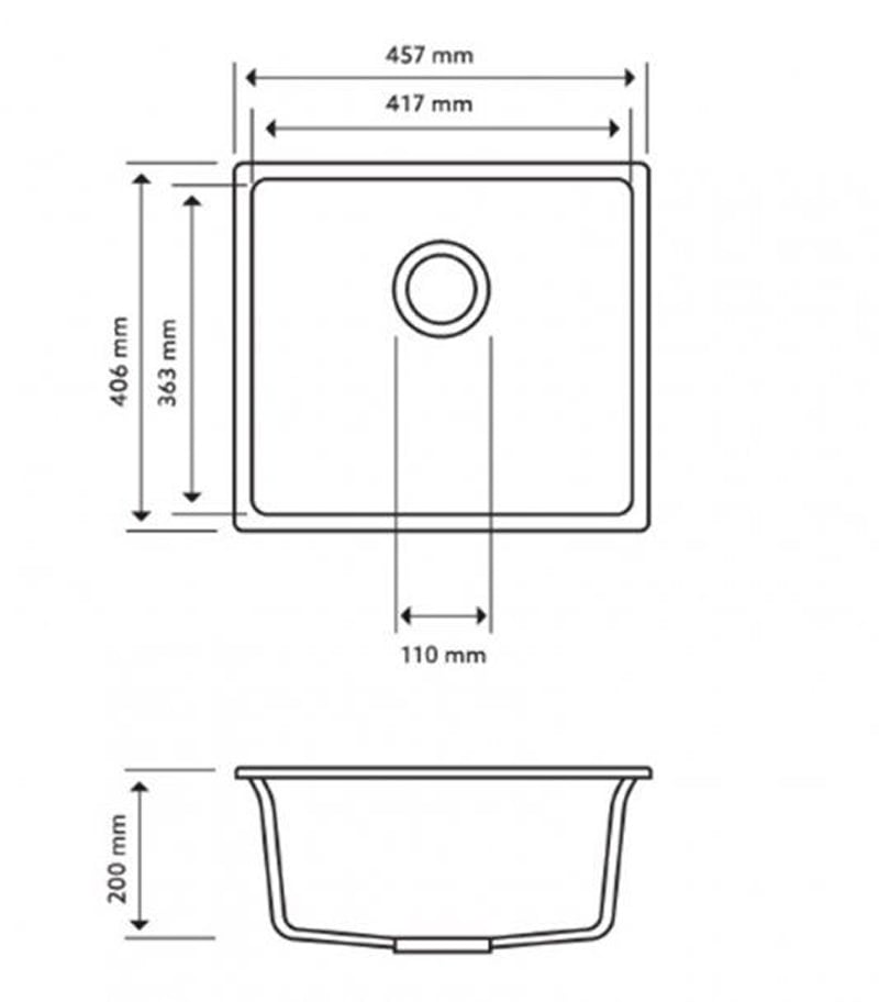 Carysil Granite Kitchen Sink 457mm TWM MS Technical Drawing