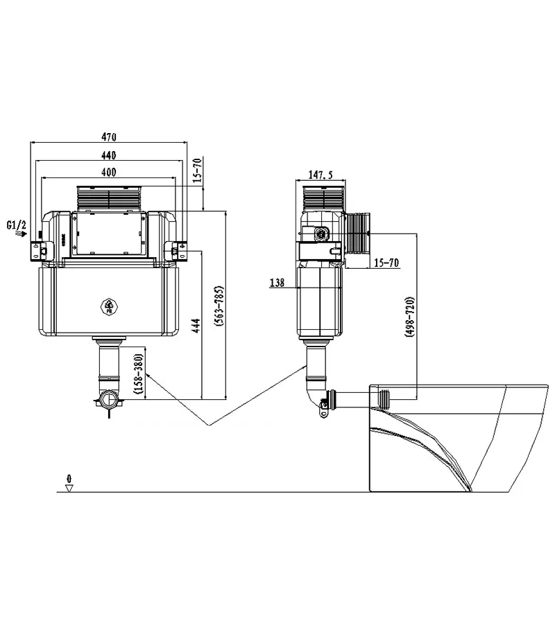 R&T Frameless Low Height In-Wall Cistern For Wall Faced Pan