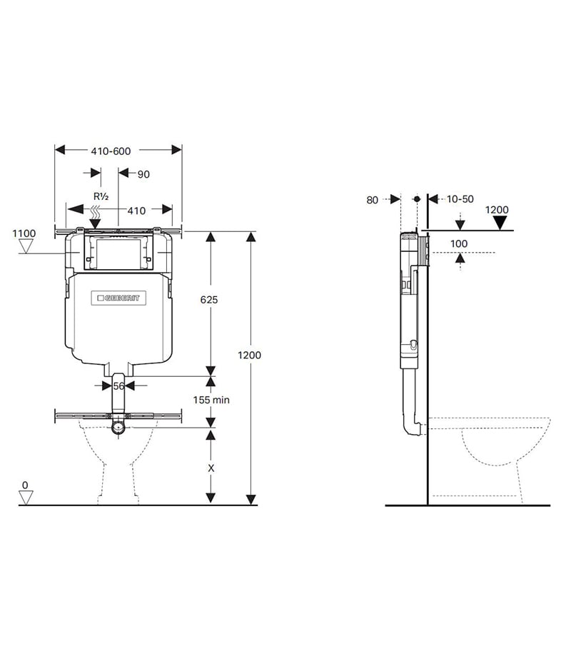 Geberit Frameless In-Wall Cistern For Wall Faced Floor Pan Sigma8
